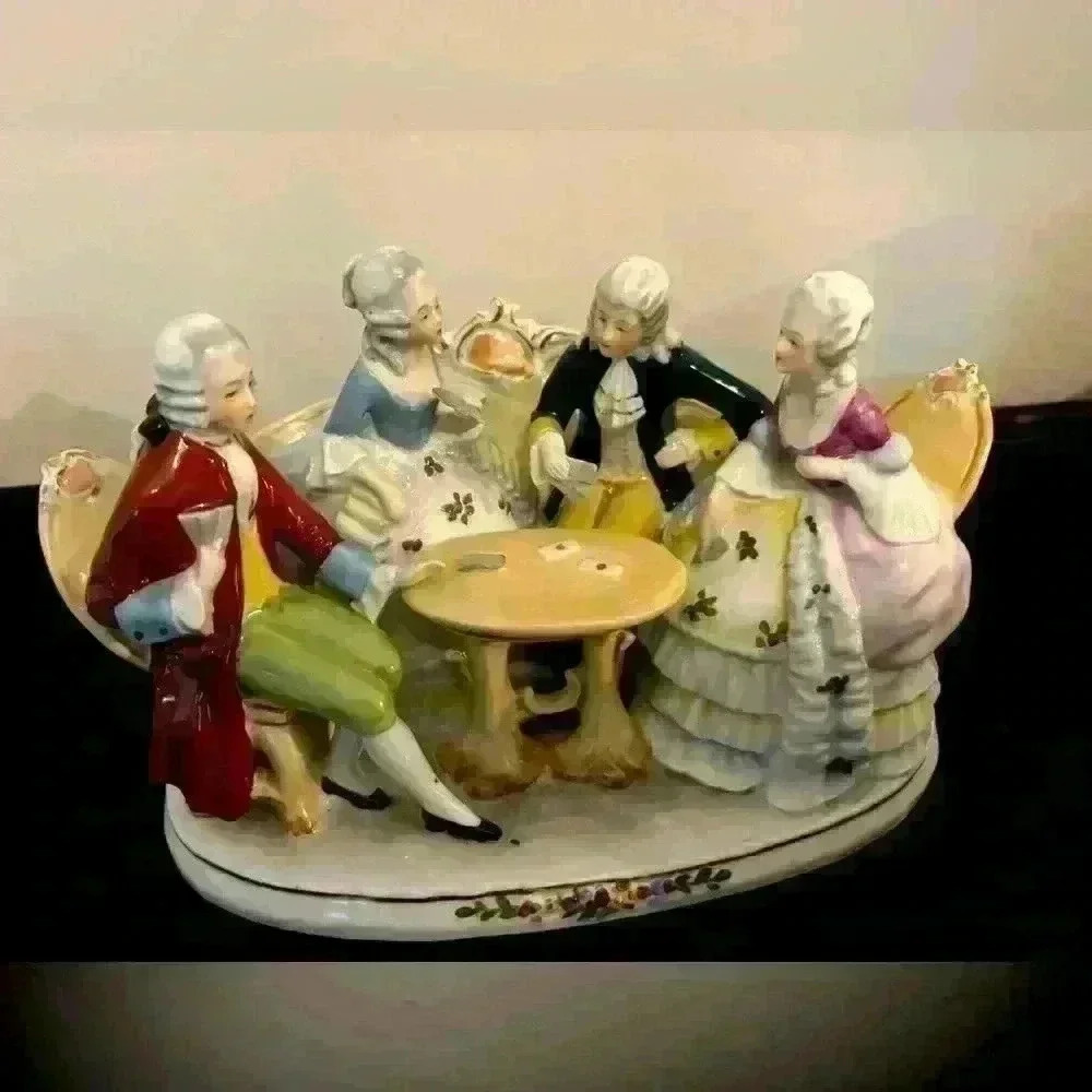 Vintage Grafenthal Victorian card players porcelain Stamped 1859